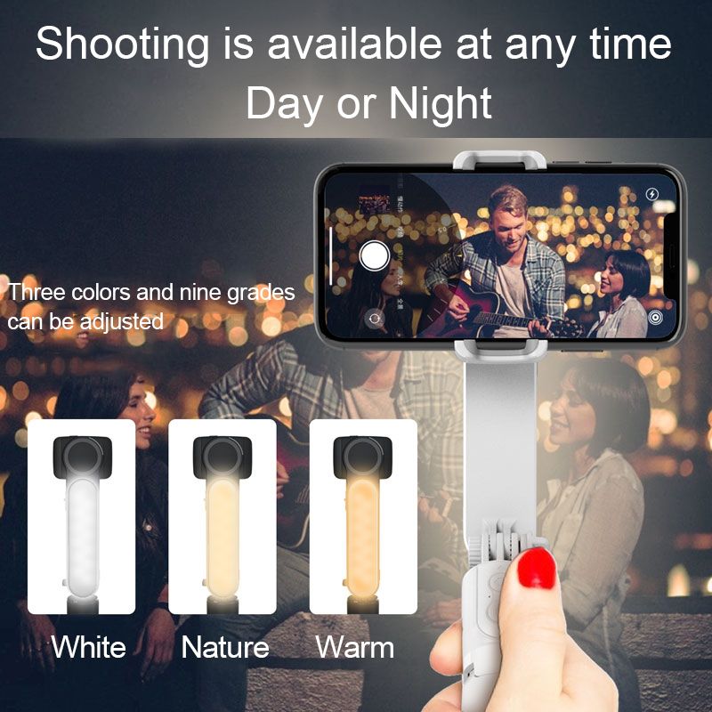 Lichtfüllender Anti-Shake-Smartphone-Gimbal-Stabilisator Automatische Balance Selfie-Stick-Stativ Bluetooth-Fernbedienung für iOS und Android_voghion.com