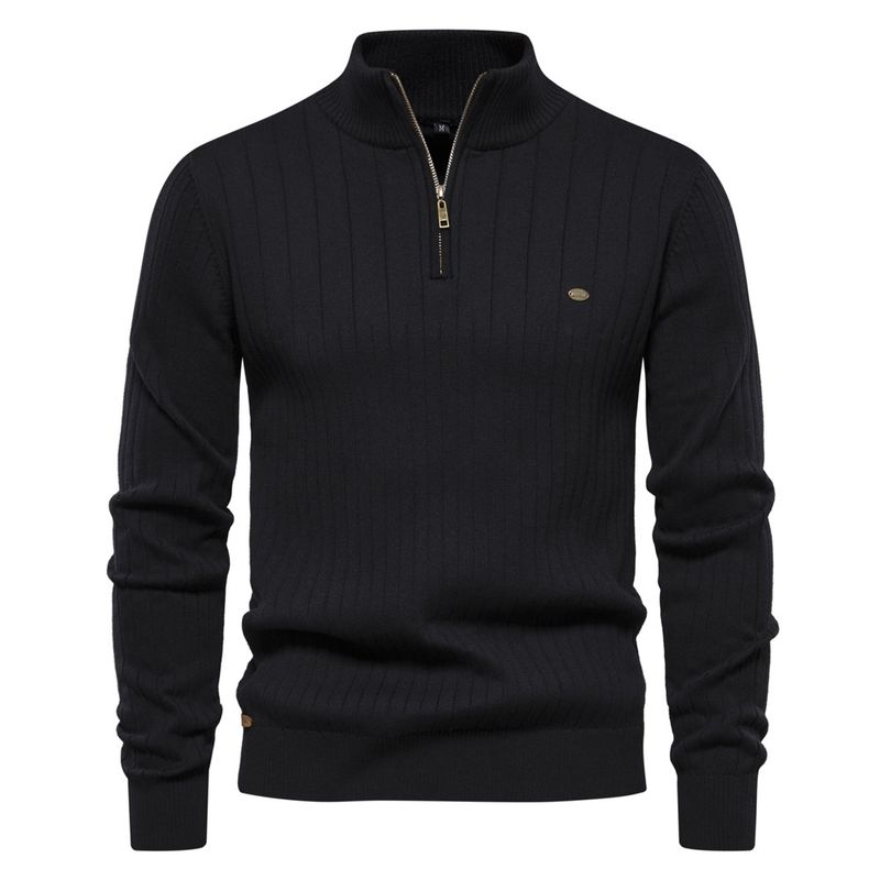 Stand-up Kraang Kotteng Casual Hallefverschluss Einfarweg Pullover héichwäerteg Männer gestrickt Pullover_voghion.com
