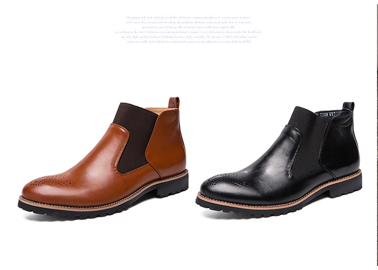 Stivaletti brogue da uomo - Scarpe casual leggere in pelle PU con elastico e leggero sostegno - Classico stile britannico per l'inverno (marrone/nero/rosso)_voghion.com