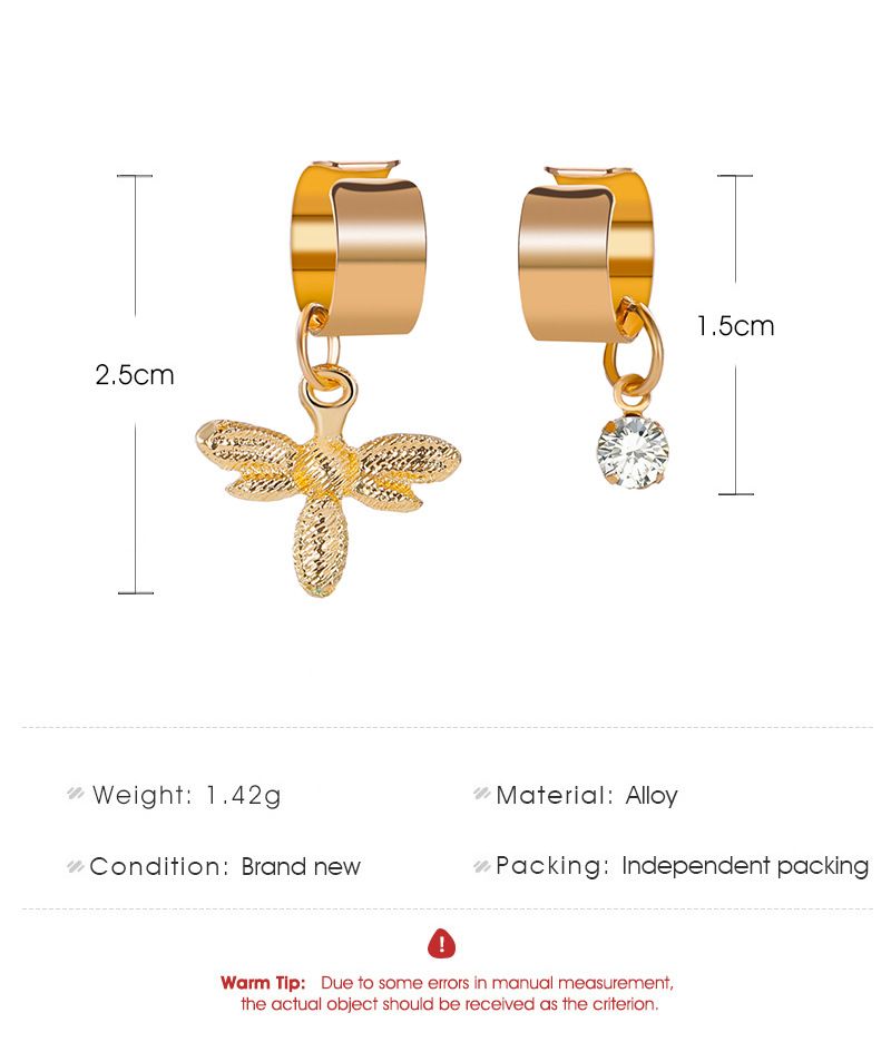 Orecchini pendenti a forma di ape in stile ins con arco di diamanti, orecchini larghi senza fori per le orecchie, set di moda_voghion.com