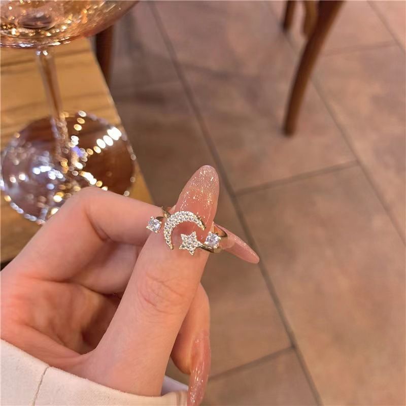 Anello aperto versatile con stella e luna, di alta qualità, di lusso, leggero e alla moda, da donna, con zirconi_voghion.com