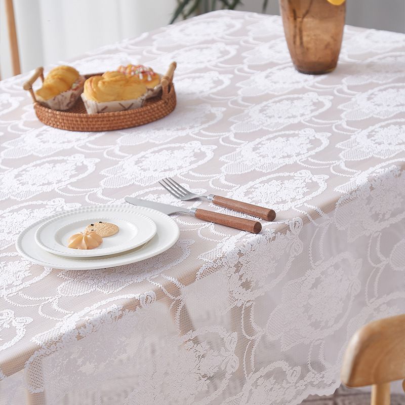 Lace Tablecloth – Waterproof & Heat-Resistant Polyester Fabric, Rectangle Table Cover For Dining & Decor (White/Beige/Olive Green/Orange-Red)_voghion.com