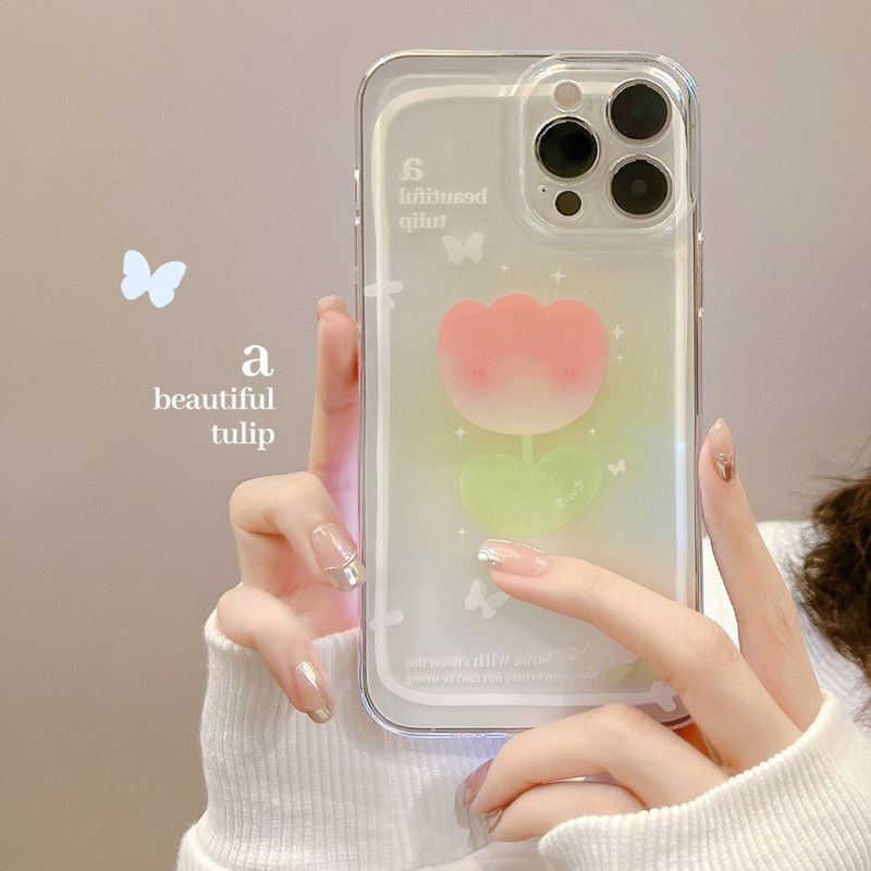 Custodia per iPhone 13Pro Max con motivo a tulipano fresco, trasparente, anti-caduta, morbida, per iPhone 16, XR e iPhone 14._voghion.com