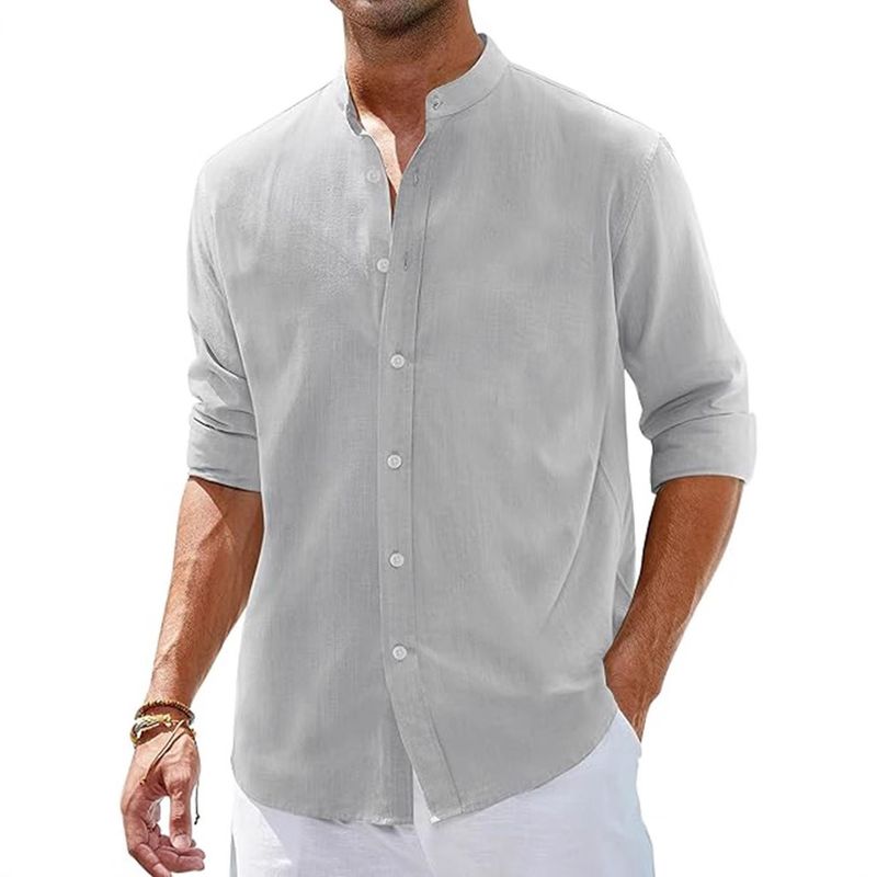 Nuova camicia da uomo a maniche corte in cotone e lino, casual, con bottoni, estiva, da spiaggia, cardigan_voghion.com