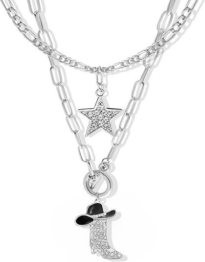 Minimalist Western Hat Necklace Niche Trendy Cowboy Boot Pendant Versatile Clavicle Chain_voghion.com