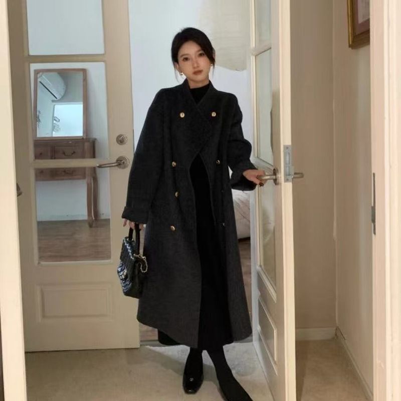 Eleganter Oversize-Wollmantel für Damen – Knielanger Tweedmantel mit Reverskragen in Haferflocken, Grau & Schwarz (S-XXL)_voghion.com