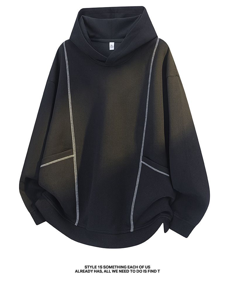 Felpa con cappuccio da uomo in misto cotone di alta qualità, design patchwork ispirato all'American Vintage con vestibilità oversize per streetwear e abbigliamento casual da casa._voghion.com