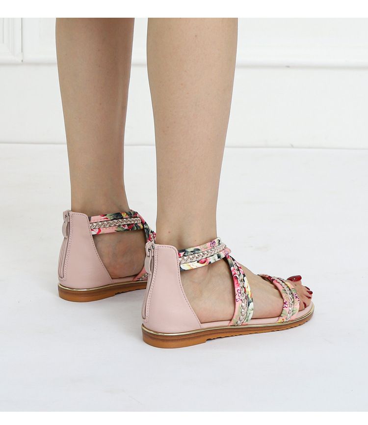 Sandales plates à bout ouvert pour femmes, style féerique, avec bride florale et antidérapantes_voghion.com