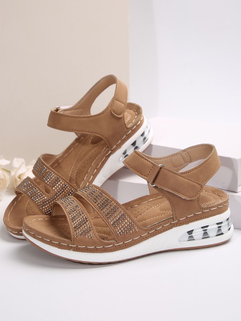Sandali con zeppa e plateau da donna con plateau e strass con paillettes e cuscino d'aria_voghion.com