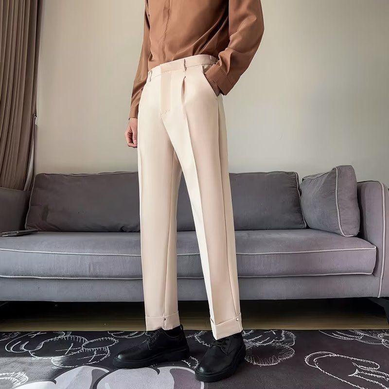 Lichte pakbroek in volwassen stijl, losse en hangende casual cropped broek voor heren, lente- en herfstseizoen ins, Koreaanse versie trendy en knap pak_voghion.com