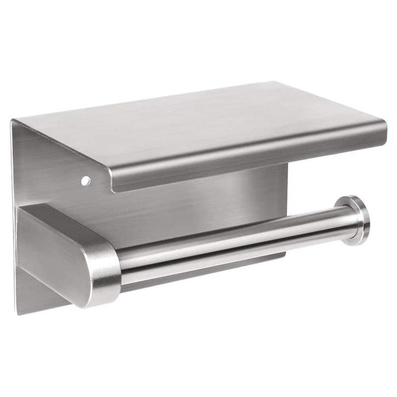 Portarrollos de papel higiénico autoadhesivos o perforables para pared Portarrollos de papel higiénico Almacenamiento de papel con estante para guardar teléfonos móviles_voghion.com
