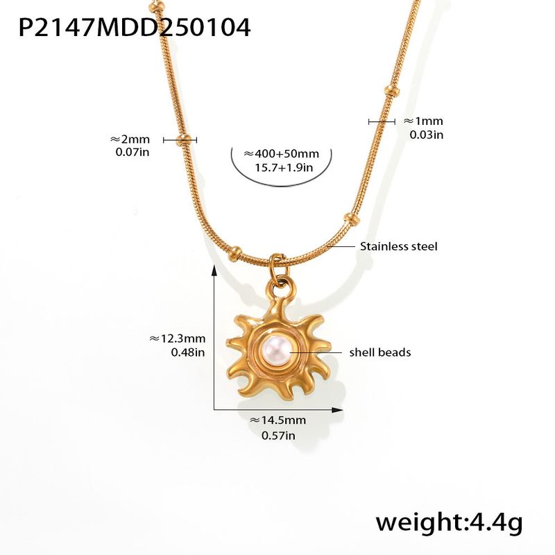 Fangtang Empress Dowager's Temperament, Sunflower Shell Bead Collarbone Necklace, Women's Stainless Steel Non Fading Jewelry_voghion.com