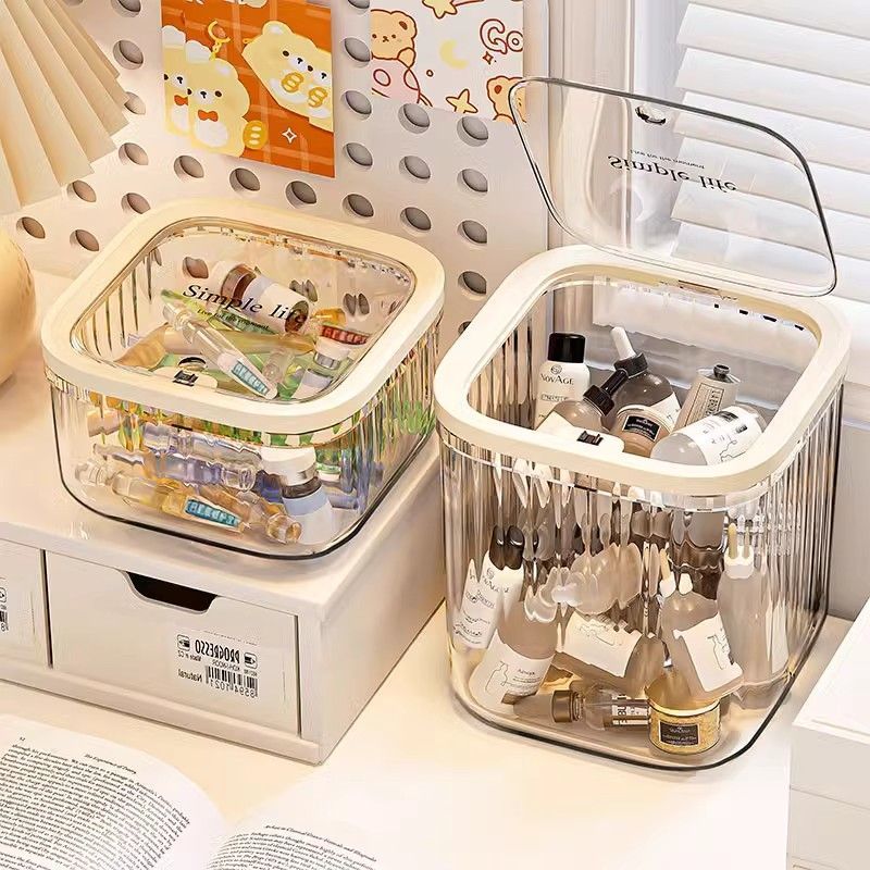 Desktop Press Pop-up Large Capacity Transparent Cosmetic Miscellaneous Organizer Multifunctional Storage Box_voghion.com