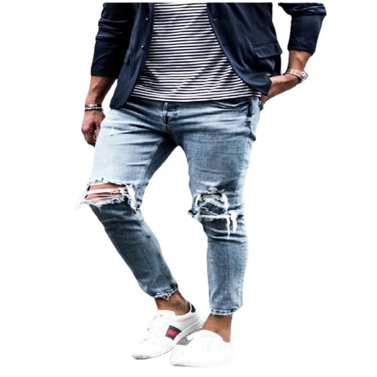 Suitable For All Seasons Ripped Jeans Autumn Slim Fit Slimming New Elastic Long Men's Skinny Pants_voghion.com