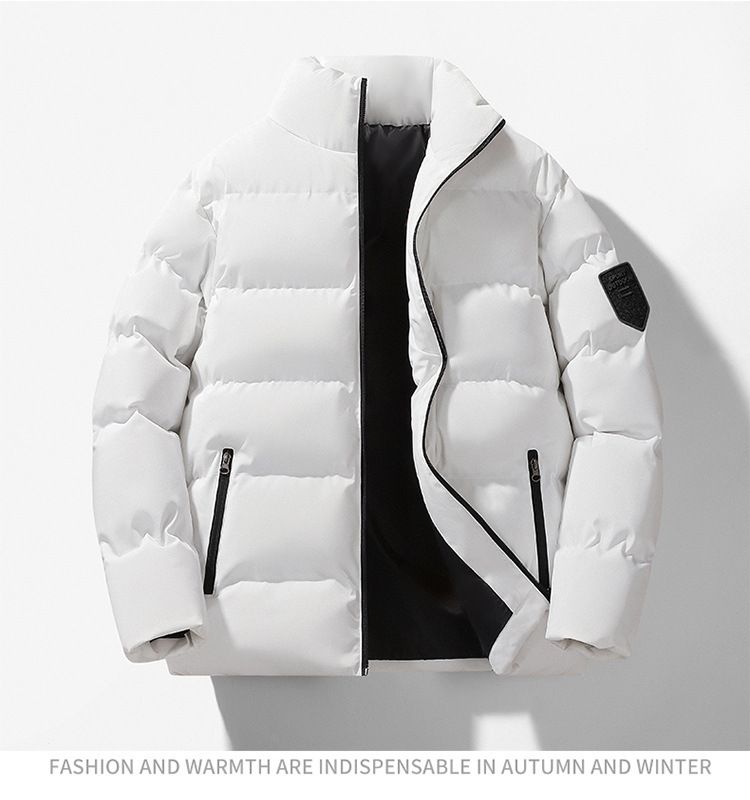 Herren Steppjacke mit Stehkragen, Winter, verdickt, warm, einfarbig, lässig, lockere Passform, Mantel, modische Oberbekleidung_voghion.com