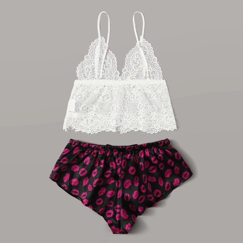 Free Shiping Print Silk Underwear Sexy Lingerie Set Plus Size Women's Underwear Sexy Lingerie Underwear Underwear Pamas_voghion.com