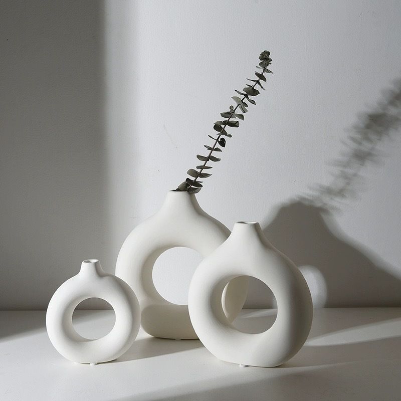 Vazen Witte Cirkel Keramische Ornamenten Eenvoudige Thuis Bloemstuk Kunst Zachte Decoratie_voghion.com