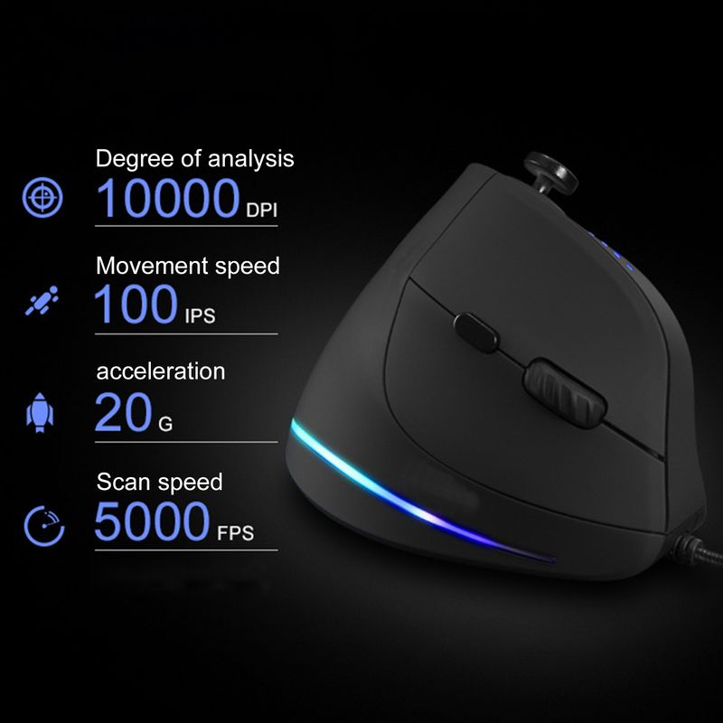 Farfi C18 Vertical Programmable Ergonomic 10000 DPI Adjustable RGB Light Strip USB Optical Gaming Mouse Wired Mice for_voghion.com