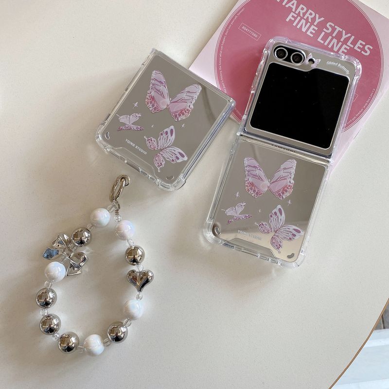 Mirror Blue Butterfly for Samsung ZFlip 5 phone case ZFlip 4/3 fold folding screen protector cover Japan and South Korea_voghion.com