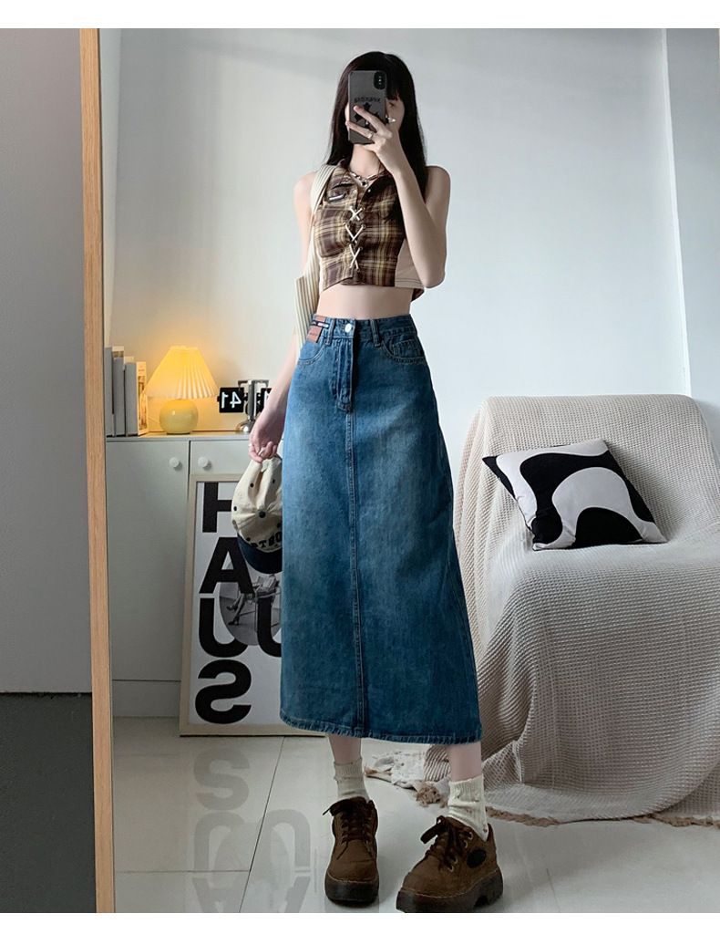 Gonna da cowboy, nicchia femminile, metà corpo a forma di pera, che copre la carne, mostra magrezza, design di media lunghezza a trapezio, alta_voghion.com