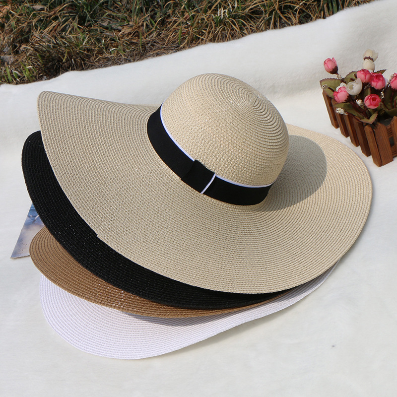 Koreanische Version des modischen Strand-Reise-Sonnenschutz-Sonnenschutzes, weißer Strandhut mit großer Traufe_voghion.com