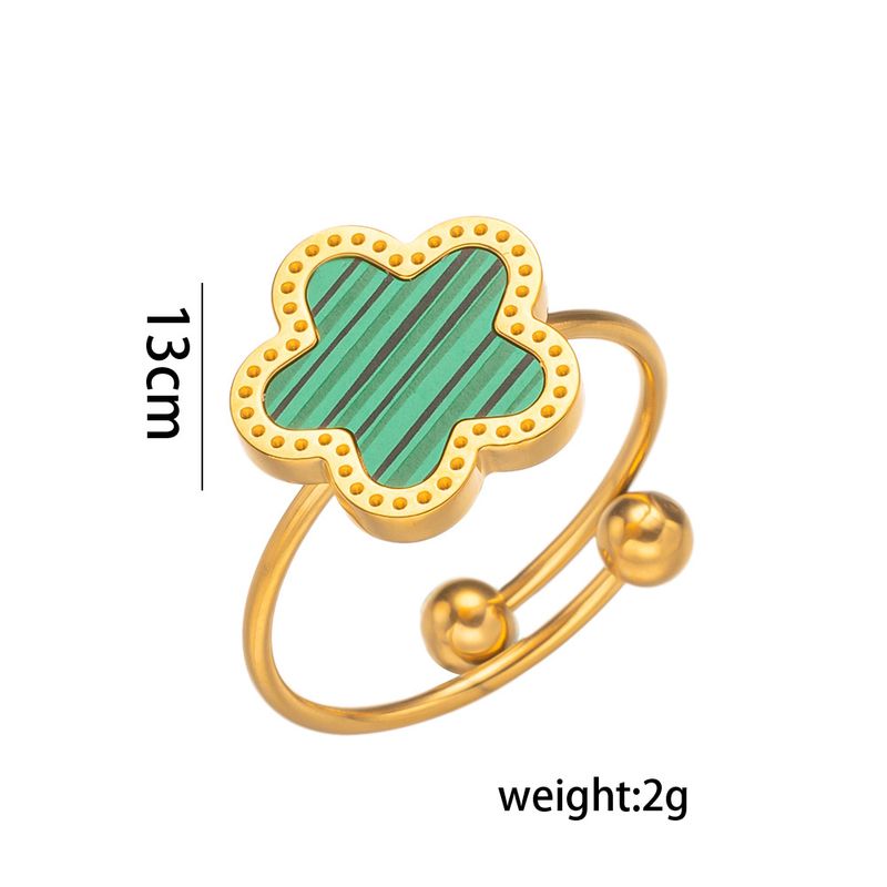 Anello vivo con fiore a cinque foglie fortunato in acciaio al titanio_voghion.com
