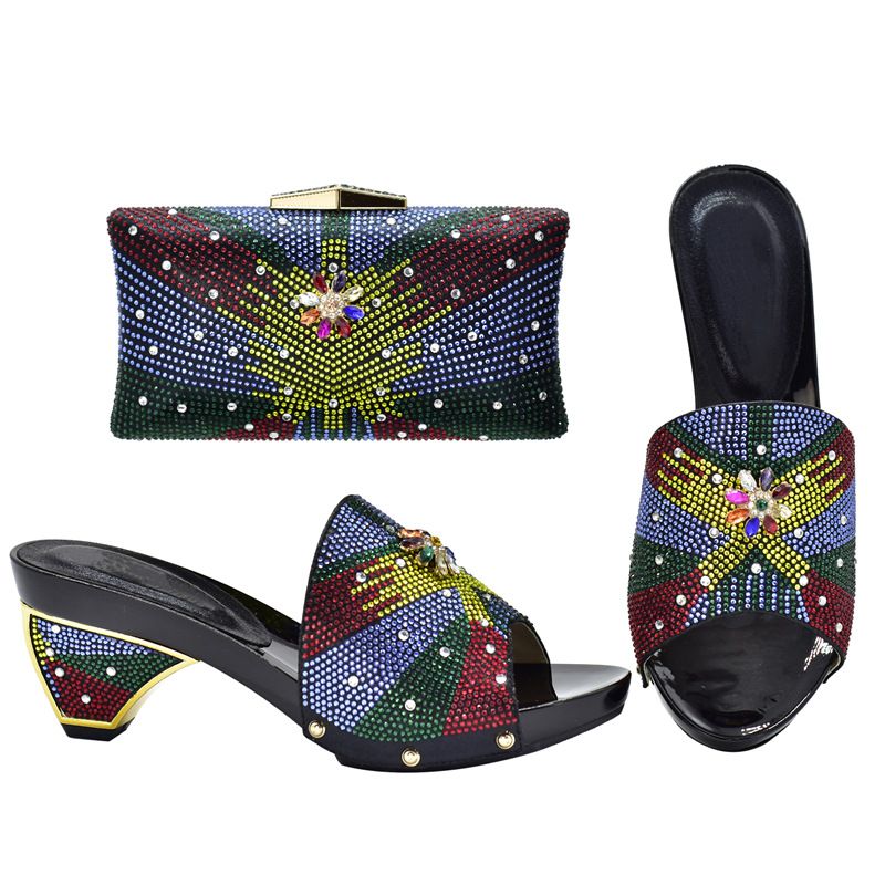 Row diamond pattern all-in-one round head casual high-heeled fashion sandals with handbag set_voghion.com