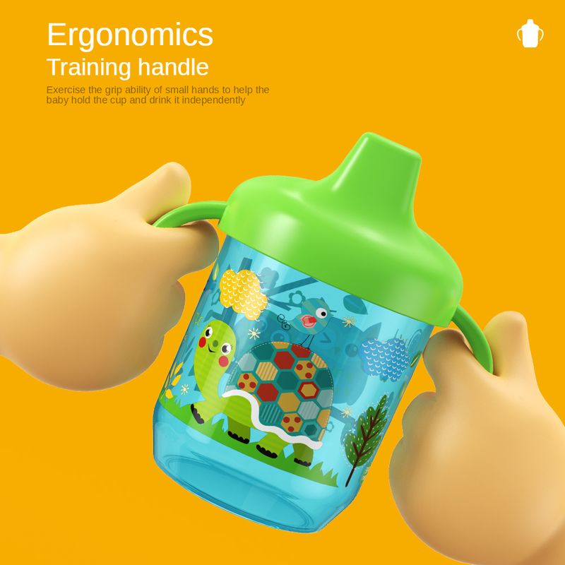 Schattige eendenbekbeker Baby leren drinkbeker met dubbele handgreep Flip deksel BPA-vrij lekvrij baby waterbekers fles met deksel_voghion.com