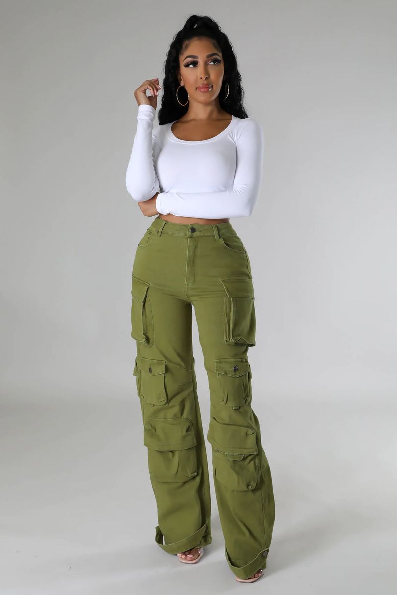Damenbekleidung Bonbonfarbene Multi-Bag-Hosen_voghion.com