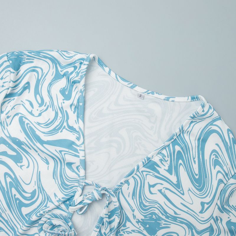 Pigiama da donna con pantaloni stampati blu, nuovo set pigiama con lacci, abbigliamento per la casa per donne del commercio estero_voghion.com