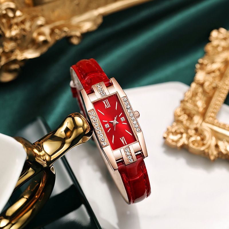 Orologio al quarzo da donna con cinturino in pelle e versatile set di gioielli a forma di foglia - Design minimalista ed elegante con cinturino regolabile_voghion.com