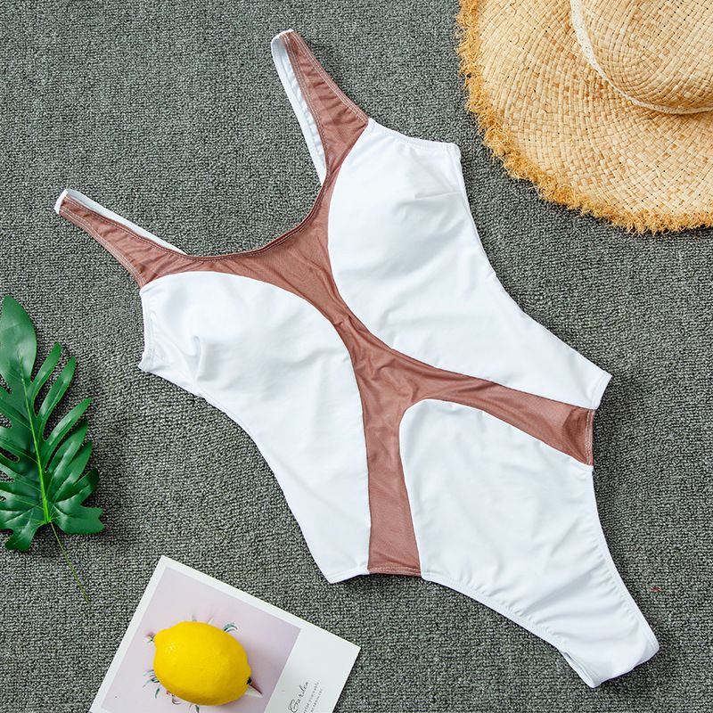Neie sexy fleeschfaarwege Mesh-Splicing-Eendeel-Badekostüm fir Dammen 2024 Bikini_voghion.com