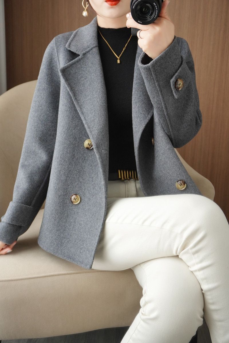 Calm Women's Wool Coat 2024 Short Autumn Winter Petite Loose Outerwear Off-Season Suit Collar Woolen Jacket Trendy_voghion.com