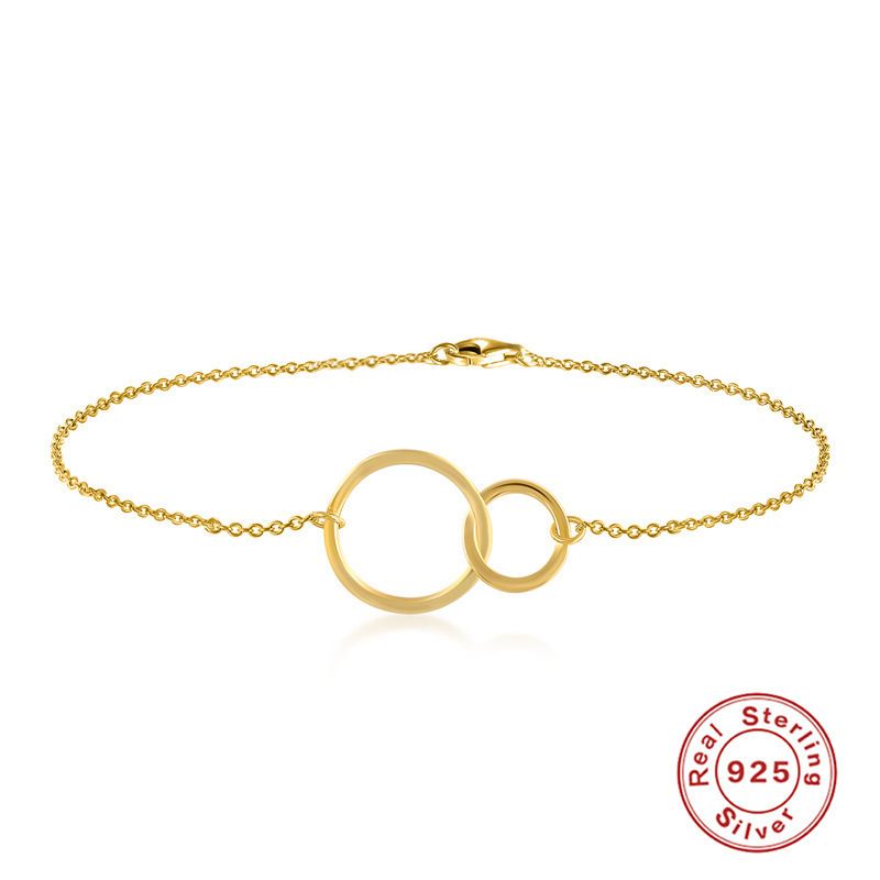 Braccialetto con anello a doppio cerchio versatile e alla moda in argento puro più venduto, design semplice, creativo ed elegante_voghion.com