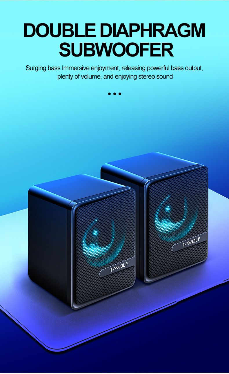 Computer Speaker Wired Luminous Double Diaphragm Notebook Desktop Counter-Box Subwoofer Small Audio_voghion.com