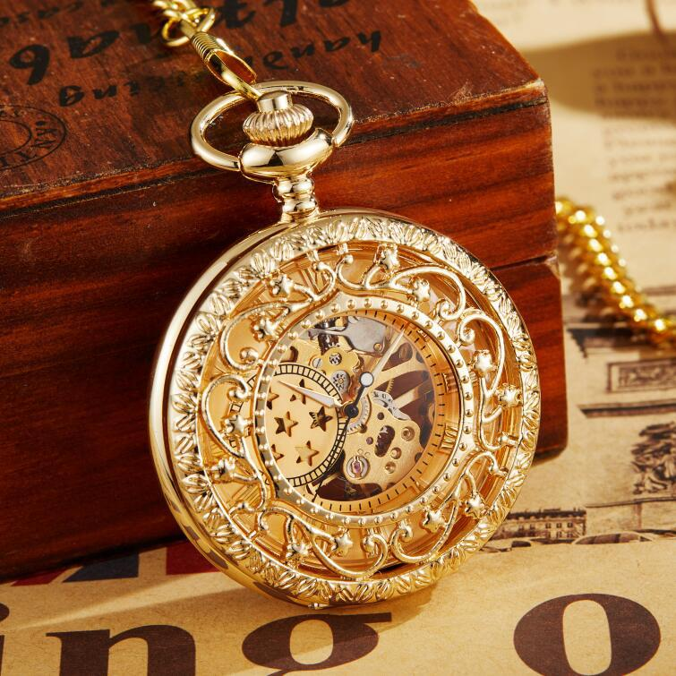 Halbautomatische mechanische Taschenuhr mit fünfzackigem Stern und hohl geschnitztem Klappdeckel für Studenten und Studentinnen_voghion.com