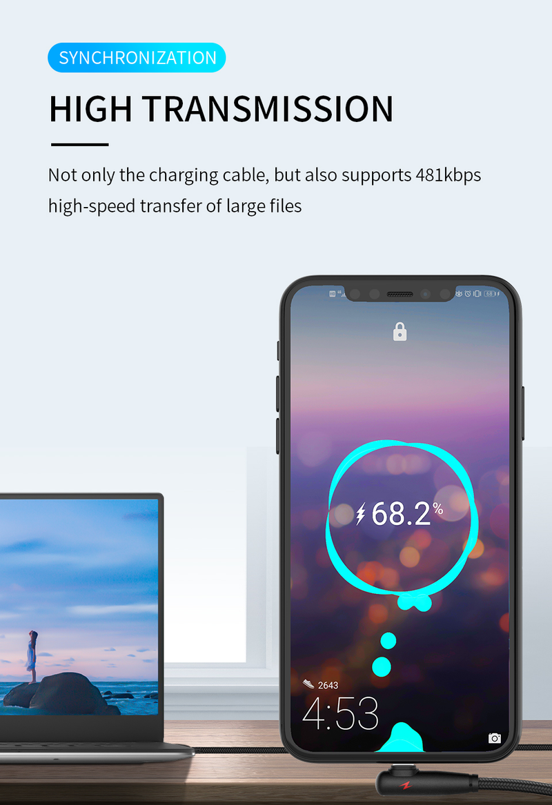 Nylon L-shape USB For iPhone 14 13 12 11 Pro Max XS XR X 8 7 6 6S 5S 3A Fast Charger 90 Degree USB Wire Cord P                  S_voghion.com