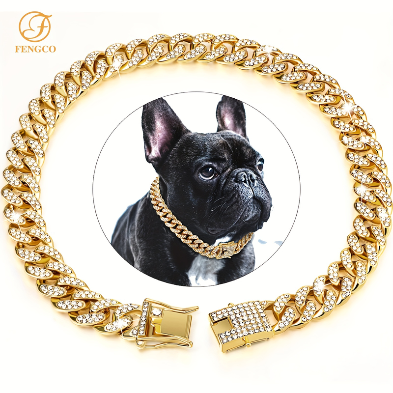 Funkelndes Hundehalsband in Diamantform: Sichere Metallkette und Schnalle für stilvolle Spaziergänge!_voghion.com