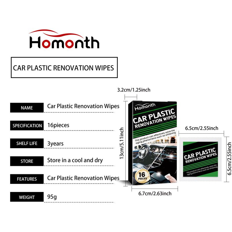 Homonth Car Plastic Renovation Wipes, Decontamination Refurbishment Clean Car Upholstery Portable Maintenance Wipes_voghion.com