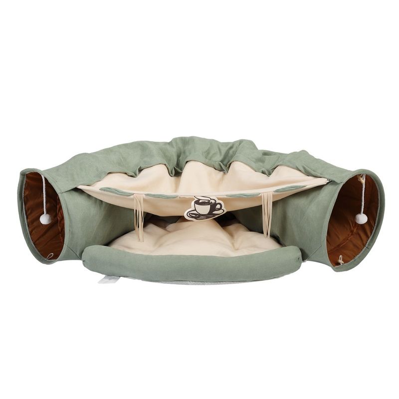 Cat's Telescopic Tunnel Cushioned Bed Pet Nest Teasing Balls Zipper Connection Feline Supplies, Bright Green XH_voghion.com