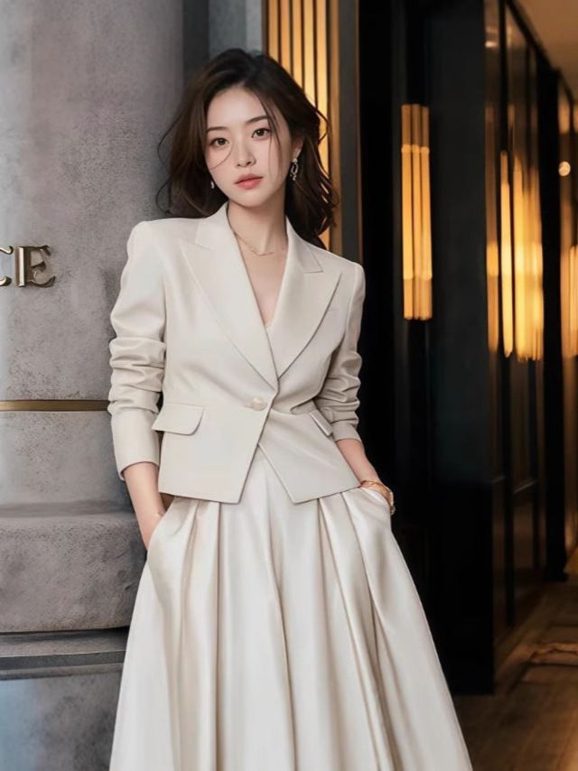 Mädchen Frühjahr 2025 Neue Damenmode Outfit Zweiteiliges Set Eleganter Anzug Rock Hochwertig Stilvoll Pendler_voghion.com