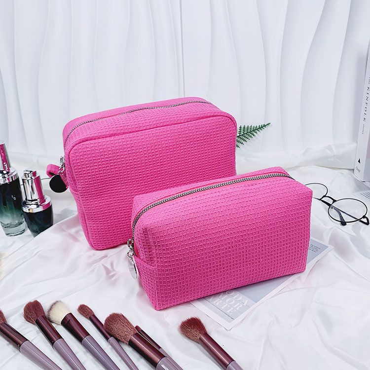 Makeup Tools & Accessories Waffle Cosmetic Bag Large Capacity Portable Travel Storage Bag Solid Color Small Square Bag Ladies Toiletry Bag_voghion.com