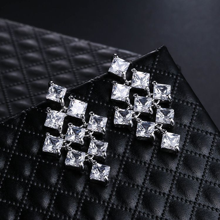 Women's Jewelry AAA Cubic Zirconia Square Stud Earrings With Copper Inlay, 925 Sterling Silver Posts, Trendy Geometric Design For Everyday Wear_voghion.com