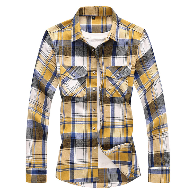 Men's Shirt Double Pocket Plaid Handsome Youth Long-sleeved Shirt Trendy_voghion.com