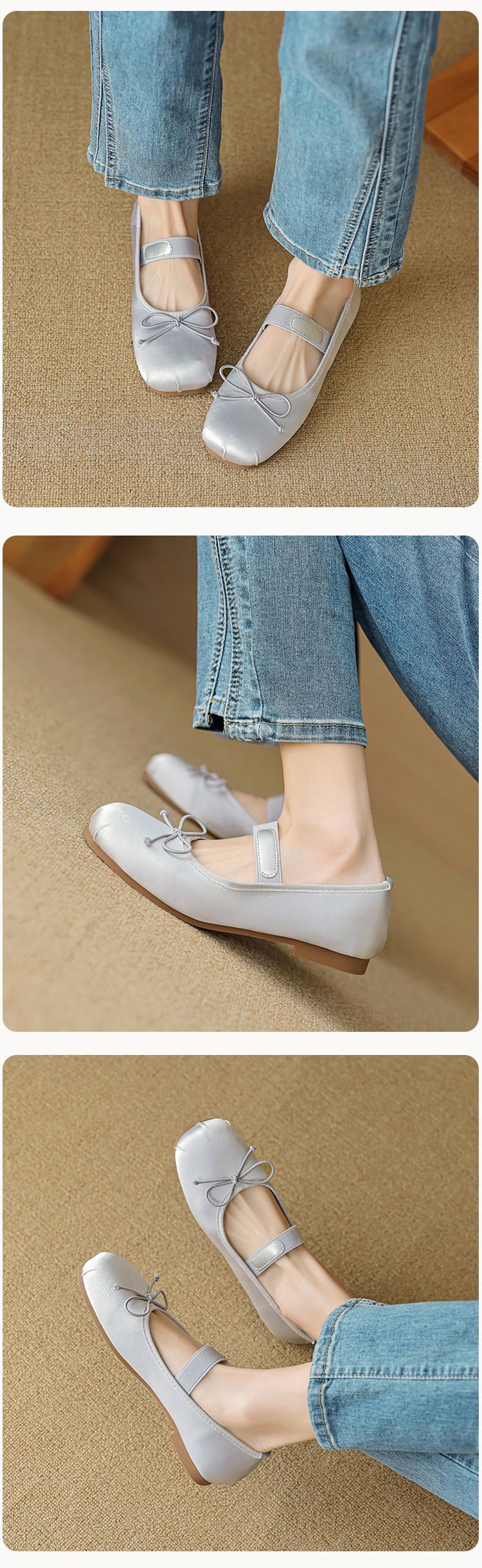 Scarpe basse singole da donna con tacco basso e parola Mary Jane, scarpe da ballo con fiocco carine_voghion.com