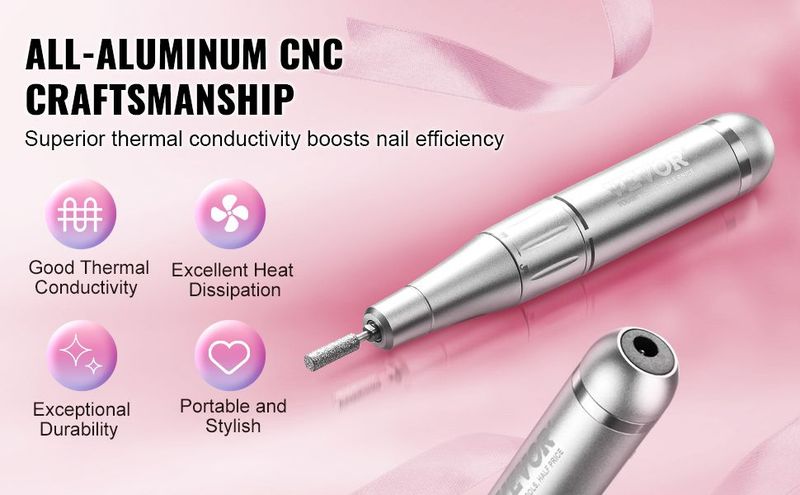 VEVOR Electric Rechargeable Nail Drill, 35,000RPM Portable Cordless Nail E File Machine, LCD-Display Acrylic Gel Grinder Tool With 6 Bits And 50PCS Sanding Bands For Manicure Pedicure Carve Polish_voghion.com