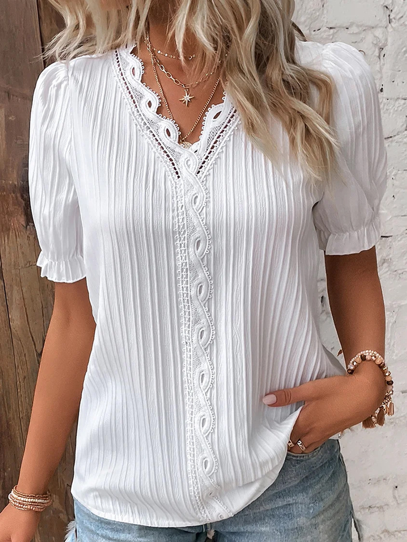 Camicia da donna a maniche corte con stampa cava, nuova moda estiva_voghion.com