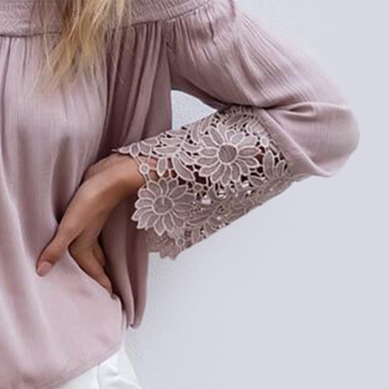 Maglietta viola con colletto in pizzo con una sola parola, popolare, squisita e sexy_voghion.com