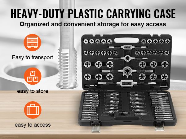 VEVOR Tap and Die Set, 110-Piece Include Metric Size M2 to M18, Bearing Steel Taps and Dies, Essential Threading Tool for Cutting External Internal Th_voghion.com