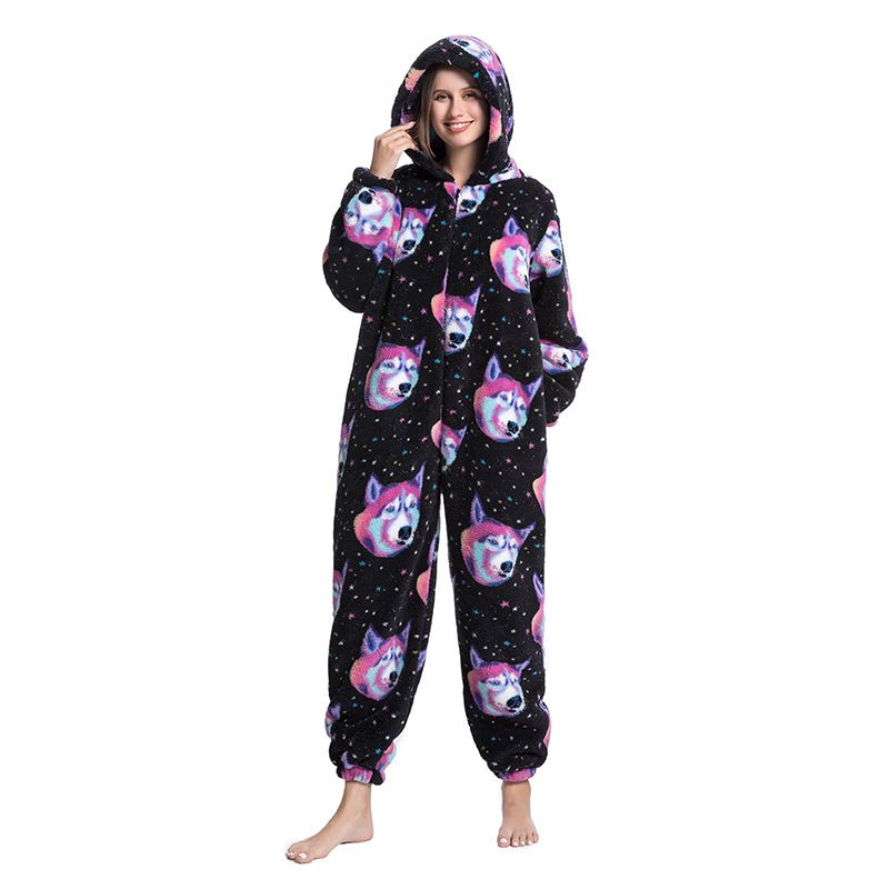 Cartoon Tier Pyjamas Niedlich Verdickt Unisex Paar Neue Flanell Homewear Einhorn Erwachsene Onesie_voghion.com